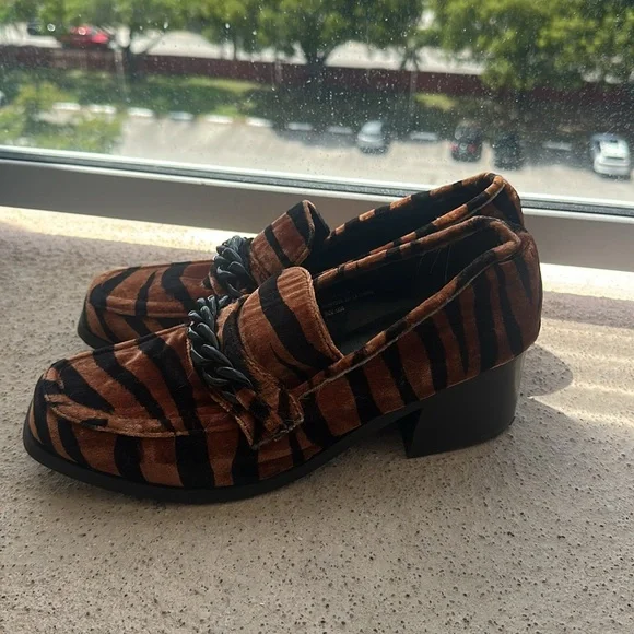 Brown and Black Zebra Print Loafers - Picture 1 of 9